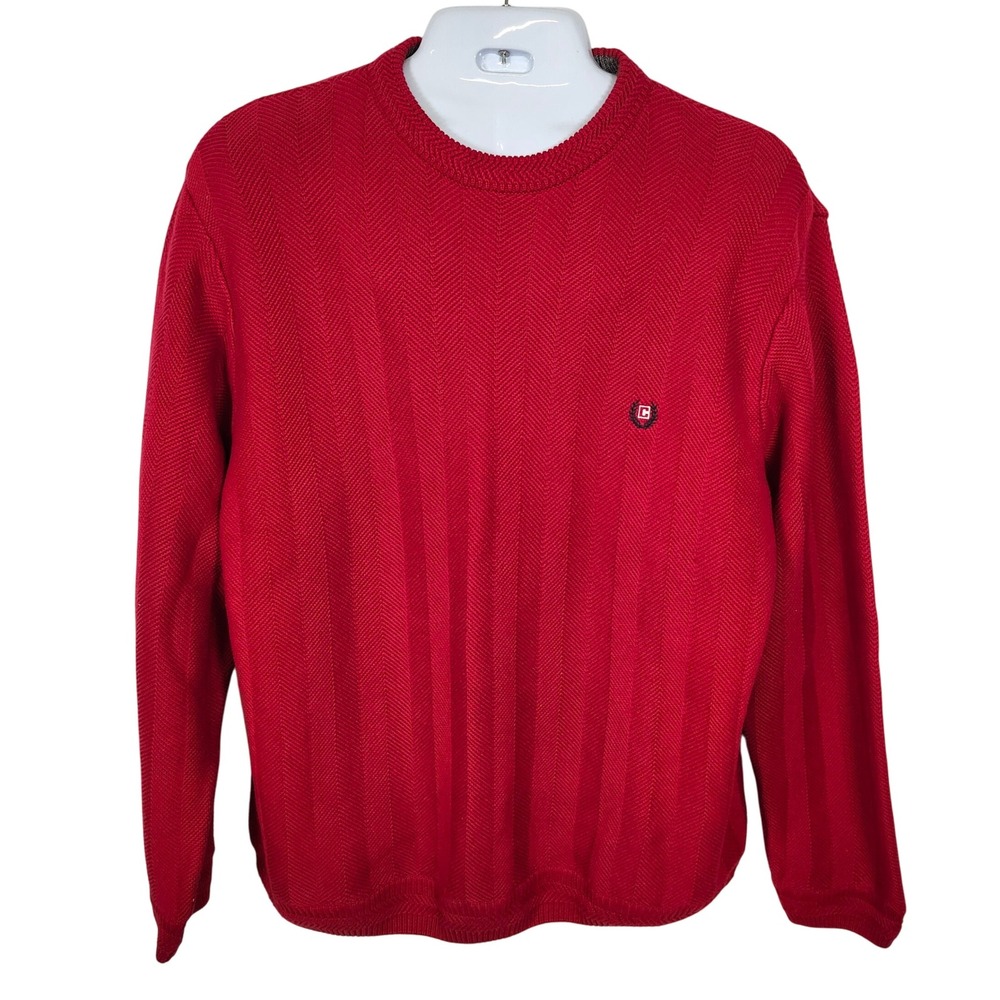 Chaps‎ Red Cotton Crew Neck Sweater Herringbone Knit Classic Menswear